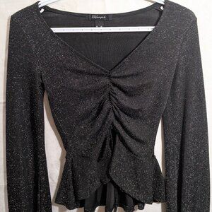 ReVamped XS Black/Silver Crop Top With Long Flare Sleeve